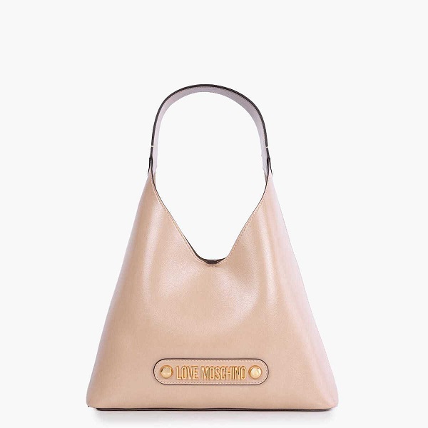 Love Moschino – svetla ramenska torbica z zlatim podpisom znamke