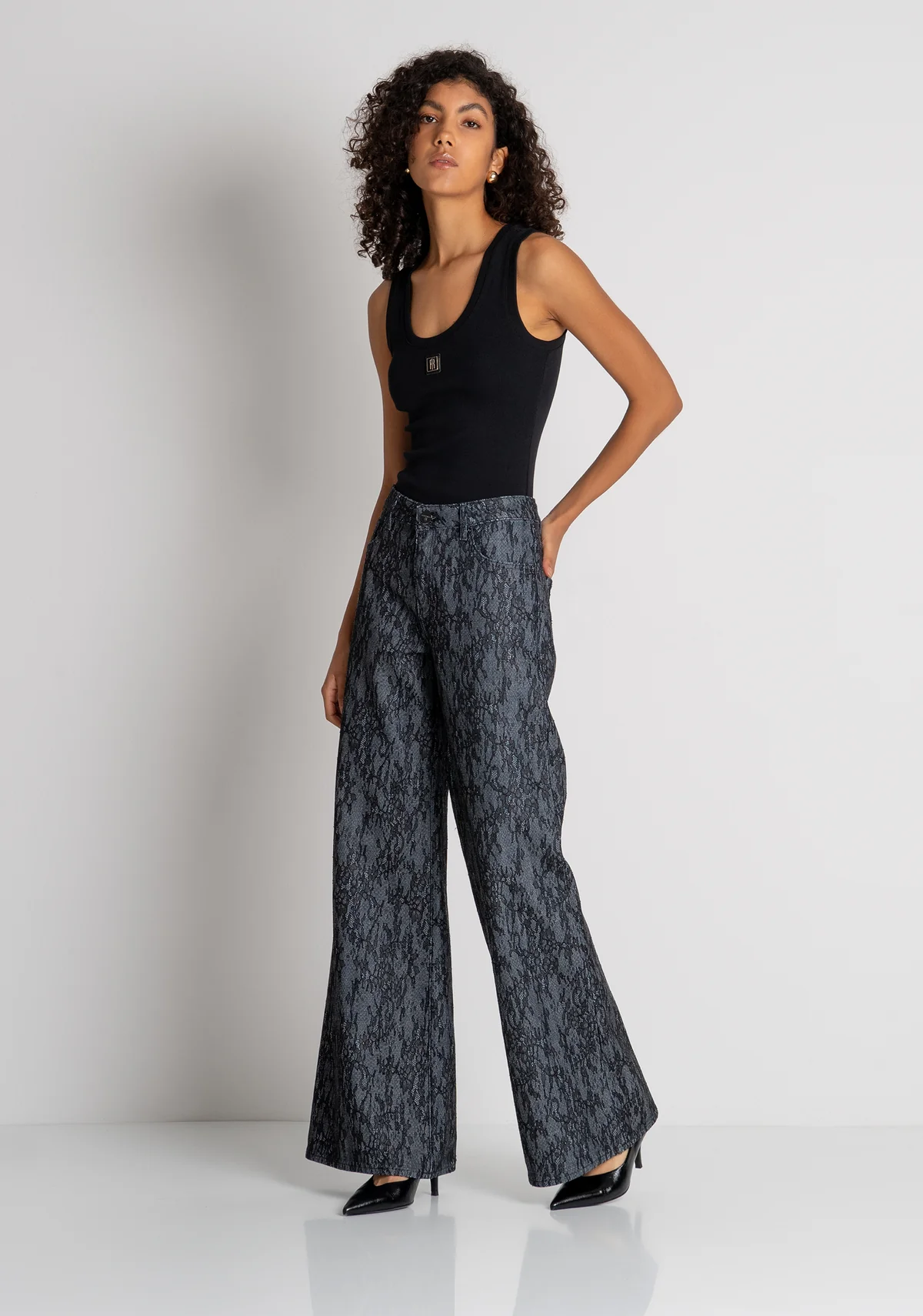 Fracomina denim flare s čipkastimi detajli